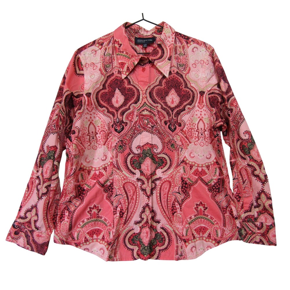 Jones New York Signature Button Down Shirt Womens XL Pink Paisley Excellent Boho